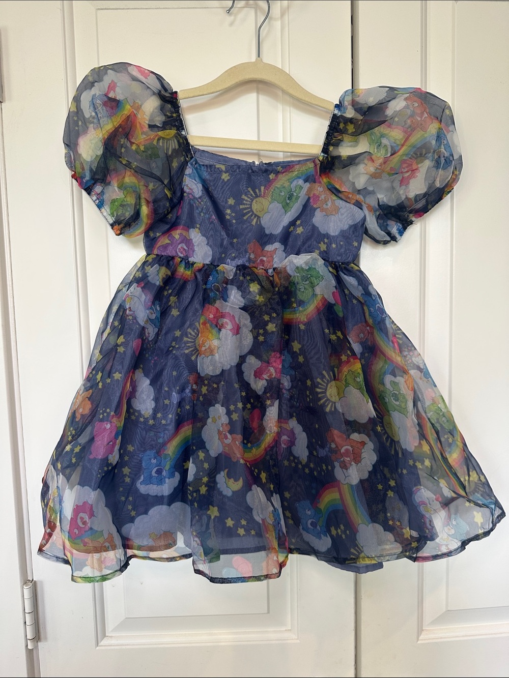 Sheer Navy Care Bears Puff Sleeve Dress Size 4/5